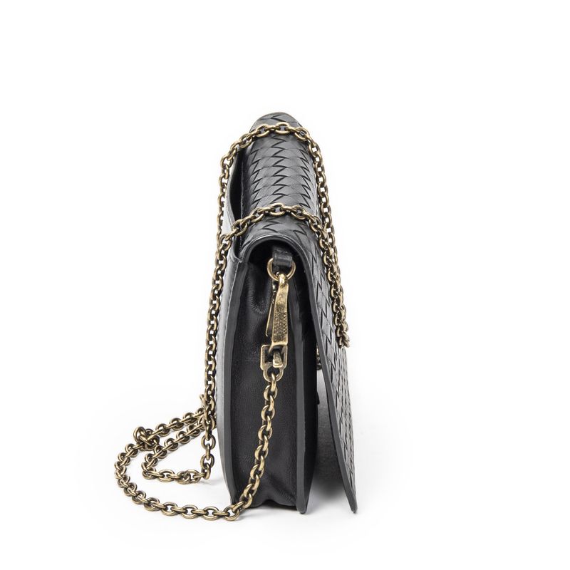 Bottega Veneta Wallet on Chain Crossbody Black Intrecciato Leather