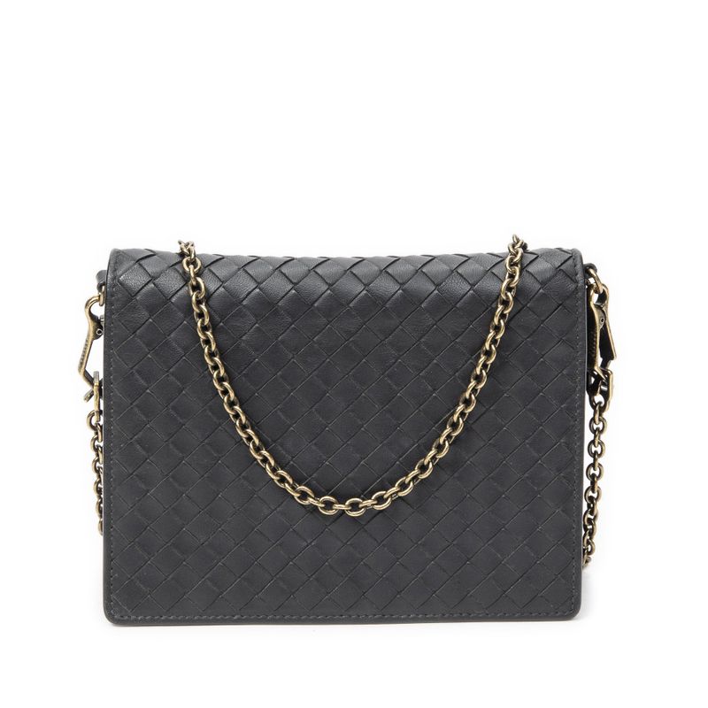 Bottega Veneta Wallet on Chain Crossbody Black Intrecciato Leather