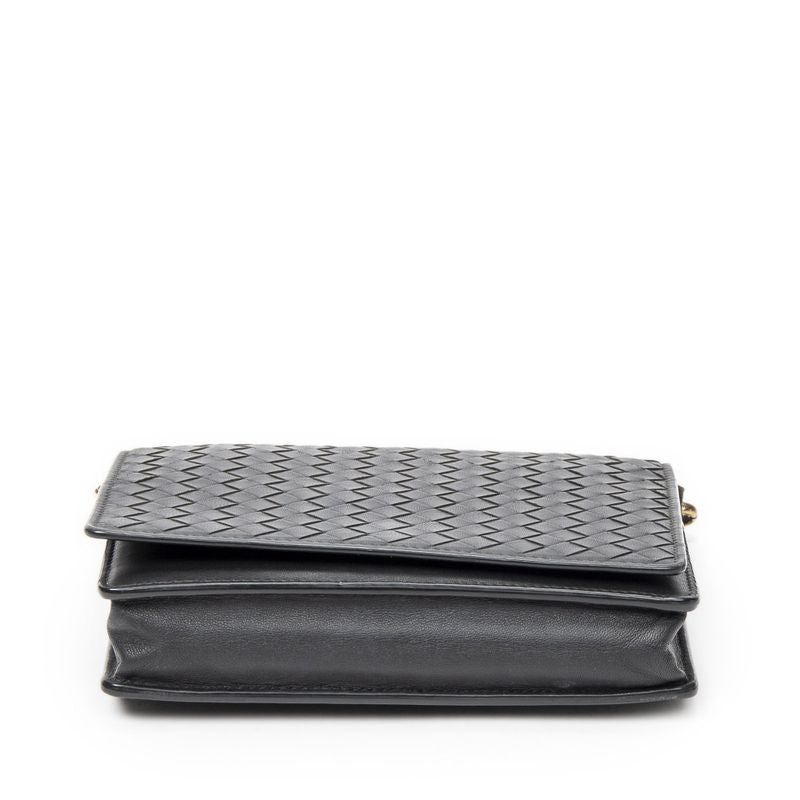 Bottega Veneta Wallet on Chain Crossbody Black Intrecciato Leather