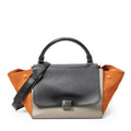 Celine Small Tricolor Trapeze Black Taupe Orange Calfskin Leather Shoulder Bag