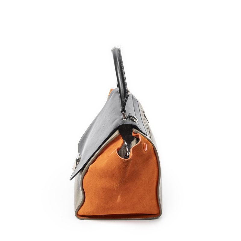 Celine Small Tricolor Trapeze Black Taupe Orange Calfskin Leather Shoulder Bag