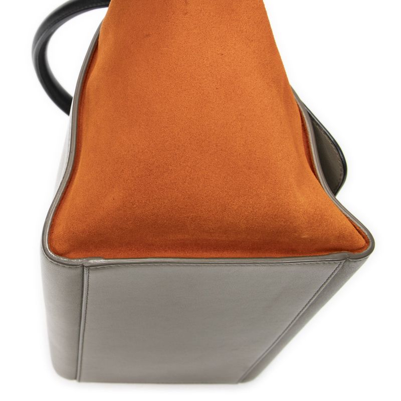 Celine Small Tricolor Trapeze Black Taupe Orange Calfskin Leather Shoulder Bag