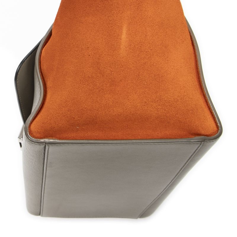 Celine Small Tricolor Trapeze Black Taupe Orange Calfskin Leather Shoulder Bag