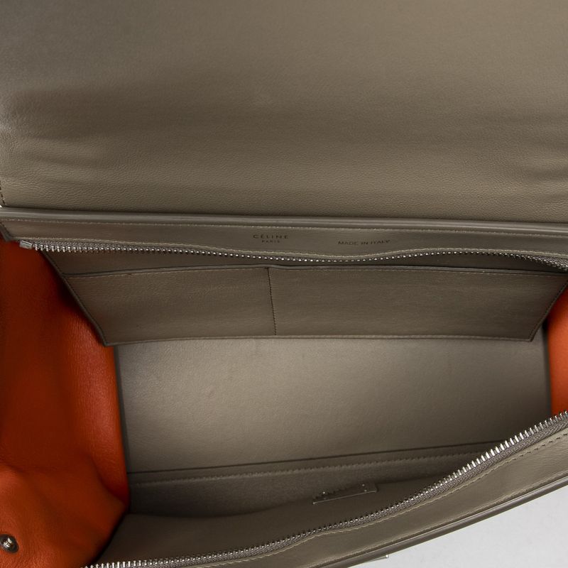 Celine Small Tricolor Trapeze Black Taupe Orange Calfskin Leather Shoulder Bag