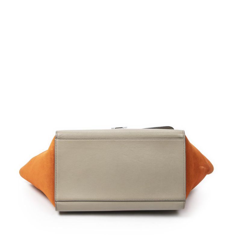 Celine Small Tricolor Trapeze Black Taupe Orange Calfskin Leather Shoulder Bag