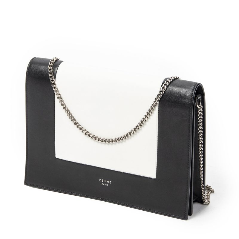 Celine Frame Evening Clutch Black White Calfskin Leather