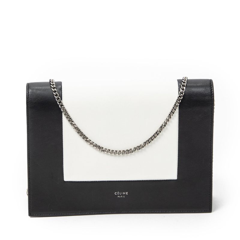Celine Frame Evening Clutch Black White Calfskin Leather