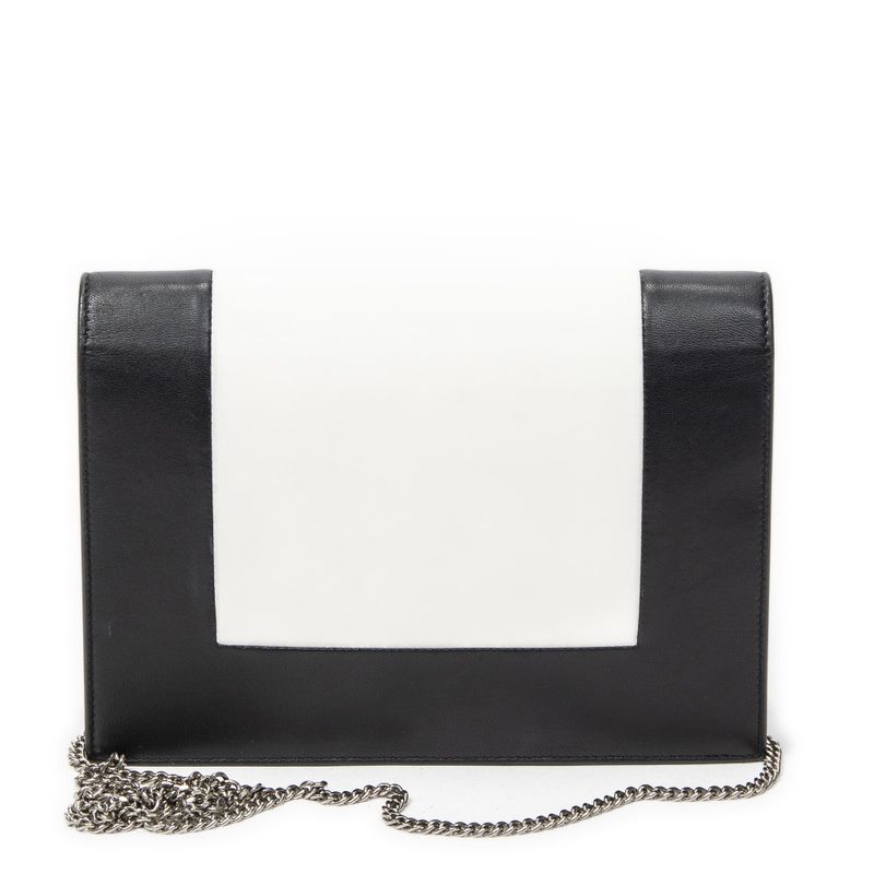 Celine Frame Evening Clutch Black White Calfskin Leather