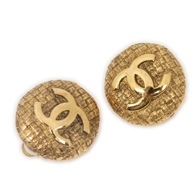 Chanel CC Logo Round Clip Type Earrings Gold Plated