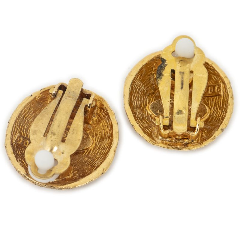 Chanel CC Logo Round Clip Type Earrings Gold Plated