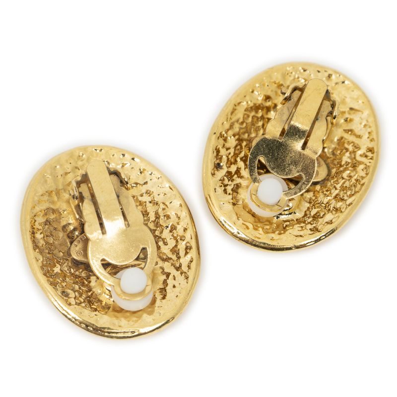 Chanel Cc Oval Clip on Earrings Gold Plated