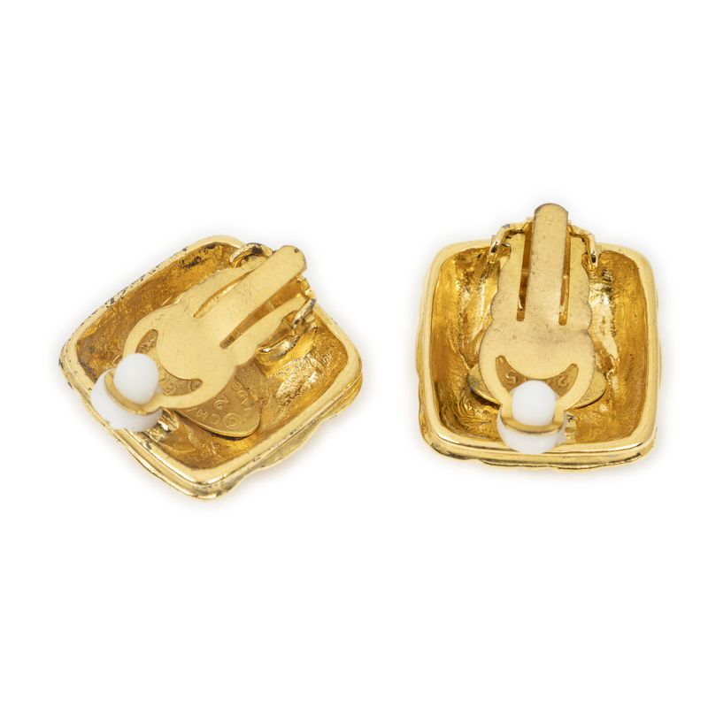 Chanel CC Logo Square Clip Type Earrings Gold Plated