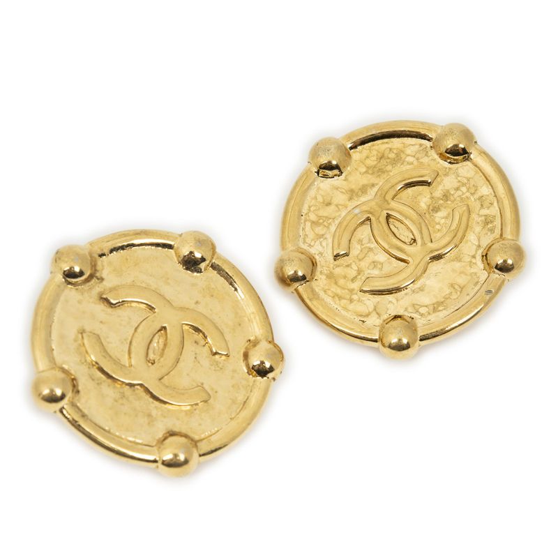 Chanel Large CC Round Clip on Earrings Gold Plated