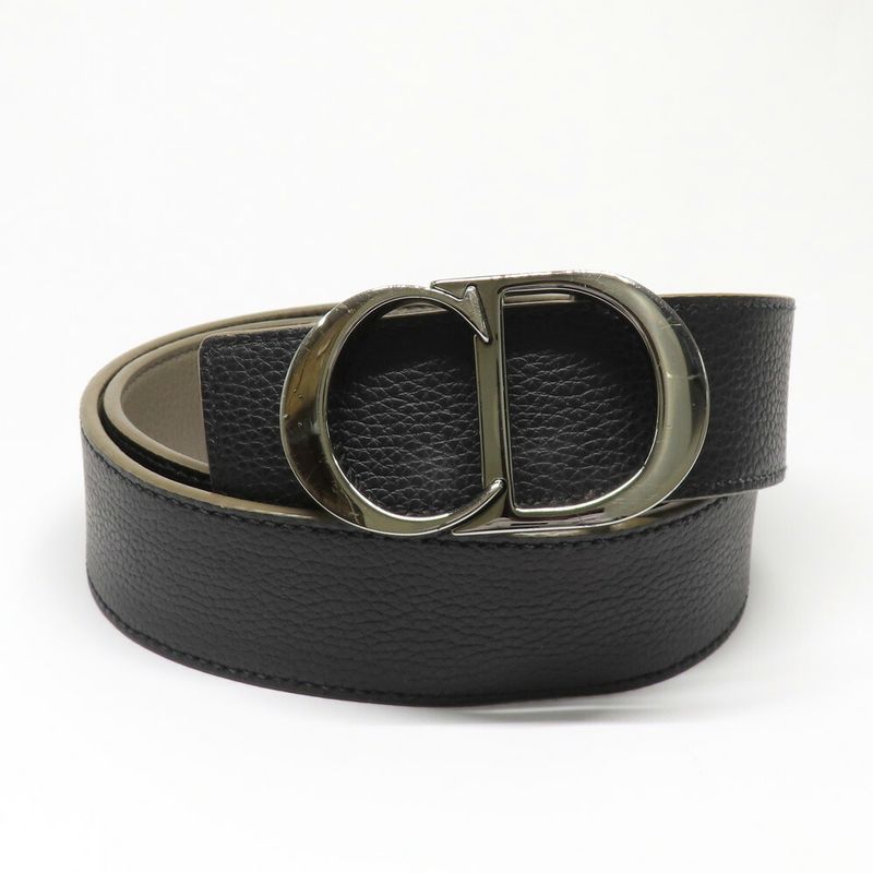 Dior CD Icon Logo Buckle Silver Metal External Belt Reversible Black
