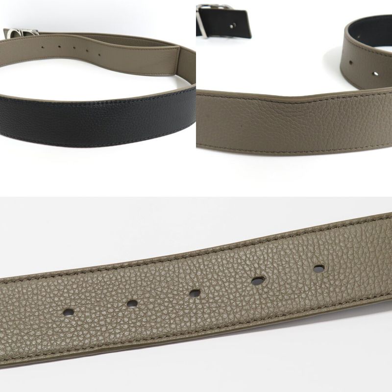 Dior CD Icon Logo Buckle Silver Metal External Belt Reversible Black