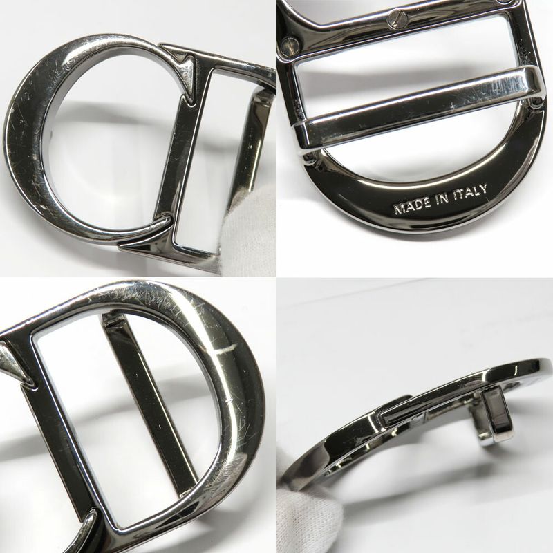 Dior CD Icon Logo Buckle Silver Metal External Belt Reversible Black