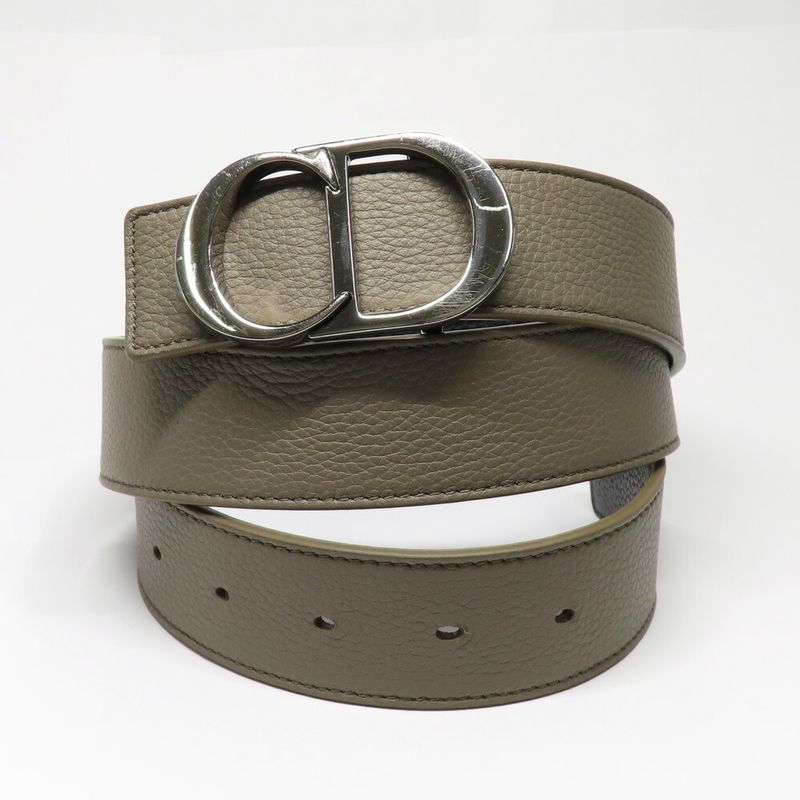 Dior CD Icon Logo Buckle Silver Metal External Belt Reversible Black