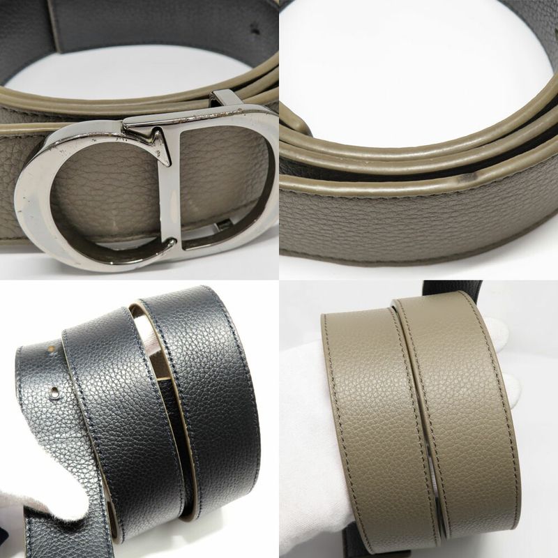 Dior CD Icon Logo Buckle Silver Metal External Belt Reversible Black
