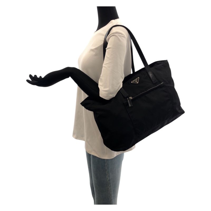 Prada Tessuto Black Silver Nylon Leather Tote