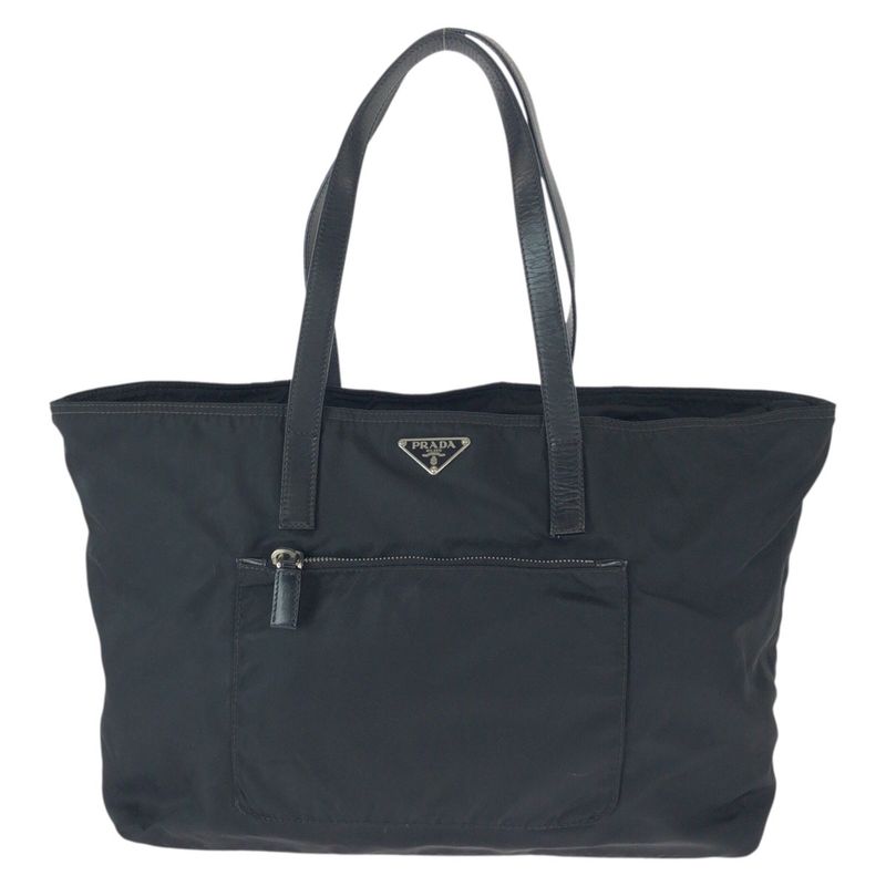Prada Tessuto Black Silver Nylon Leather Tote
