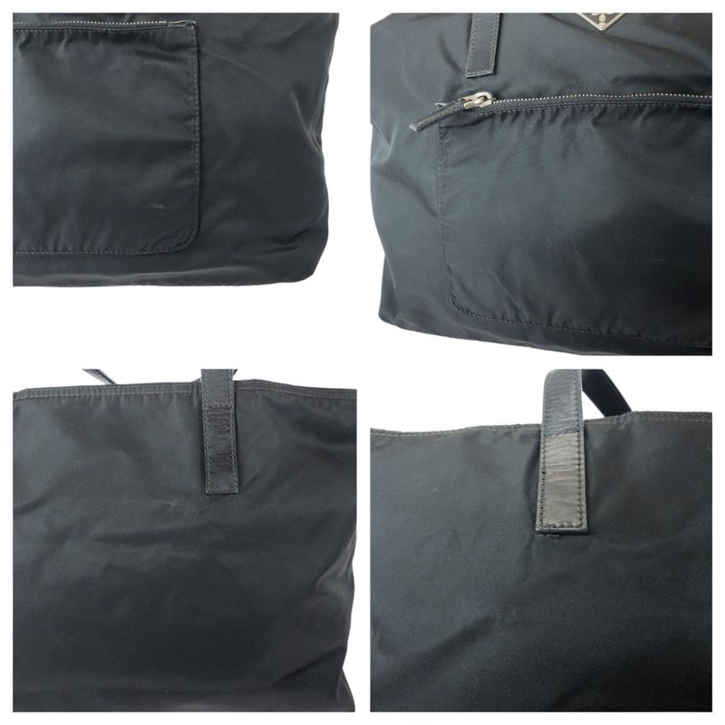 Prada Tessuto Black Silver Nylon Leather Tote