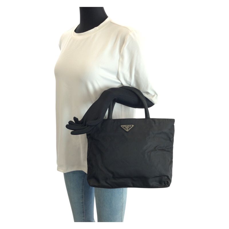Prada Tessuto Black Silver Nylon Tote