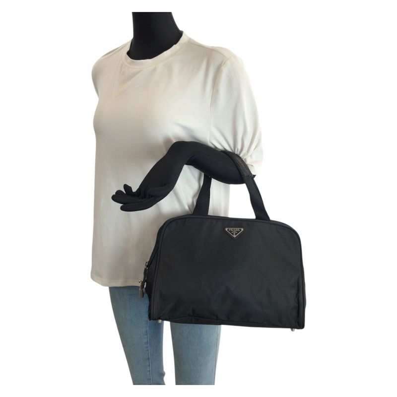 Prada Tessuto Black Silver Nylon Tote