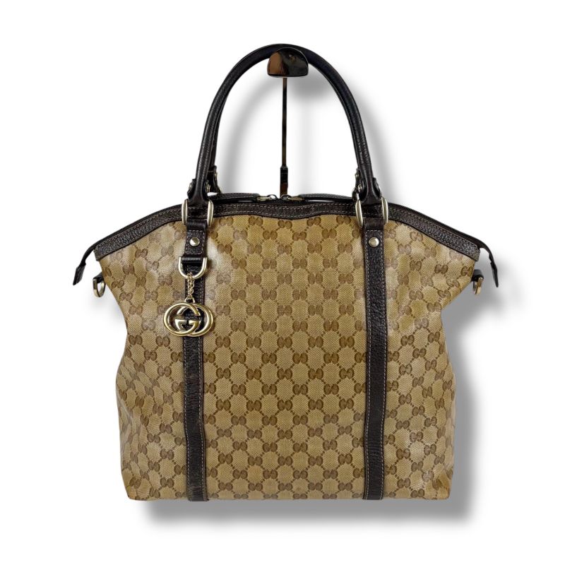 Gucci 2-Way GG Crystal Tote Shoulder Bag Brown