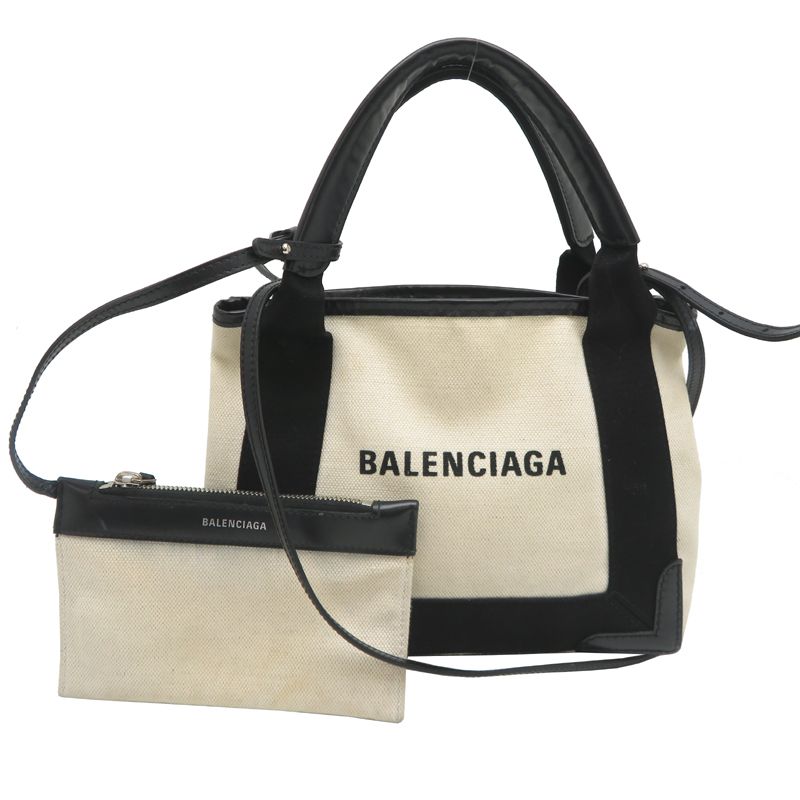 Balenciaga Handbag Leather Canvas Black White