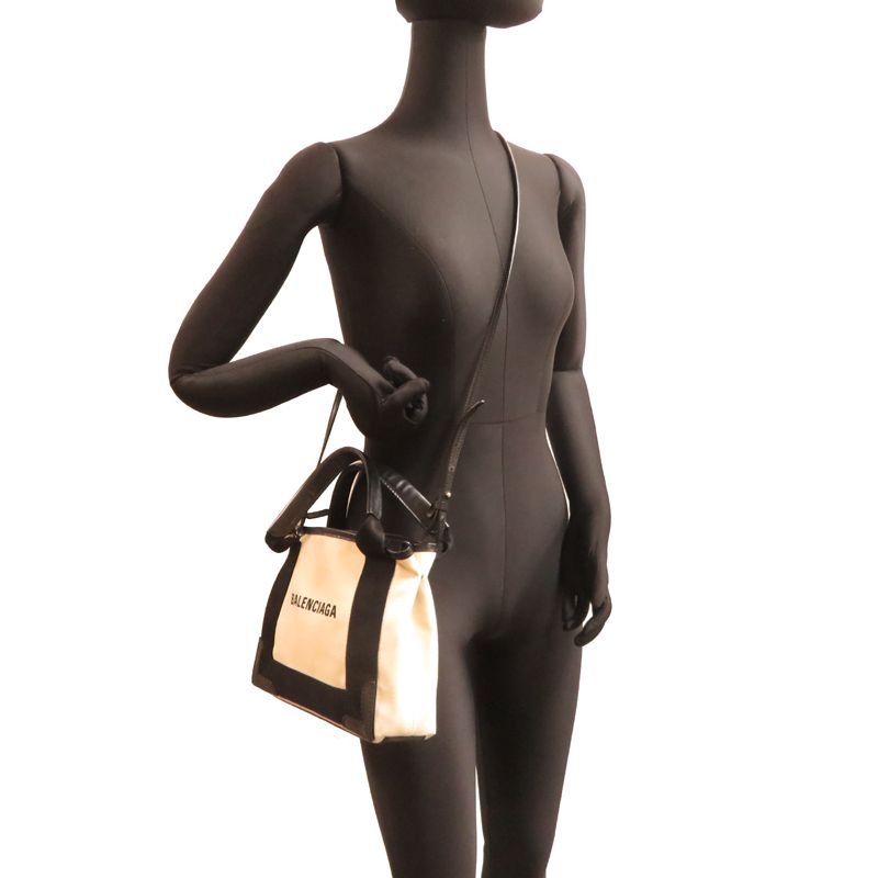 Balenciaga Handbag Leather Canvas Black White