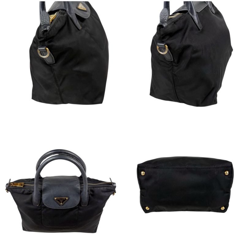 Prada 2-Way Mini Tote Shoulder Bag Black Tessuto Nylon Saffiano Leather Nero