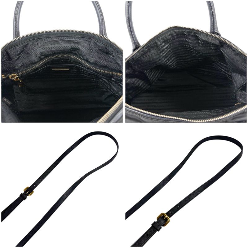 Prada 2-Way Mini Tote Shoulder Bag Black Tessuto Nylon Saffiano Leather Nero