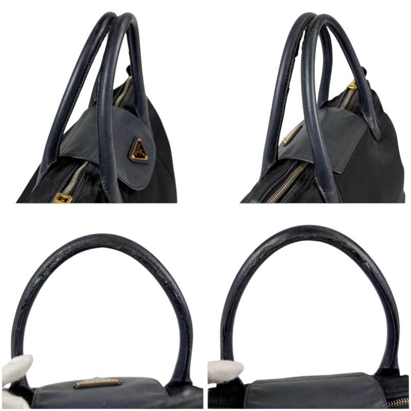 Prada 2-Way Mini Tote Shoulder Bag Black Tessuto Nylon Saffiano Leather Nero