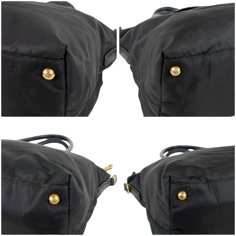 Prada 2-Way Mini Tote Shoulder Bag Black Tessuto Nylon Saffiano Leather Nero