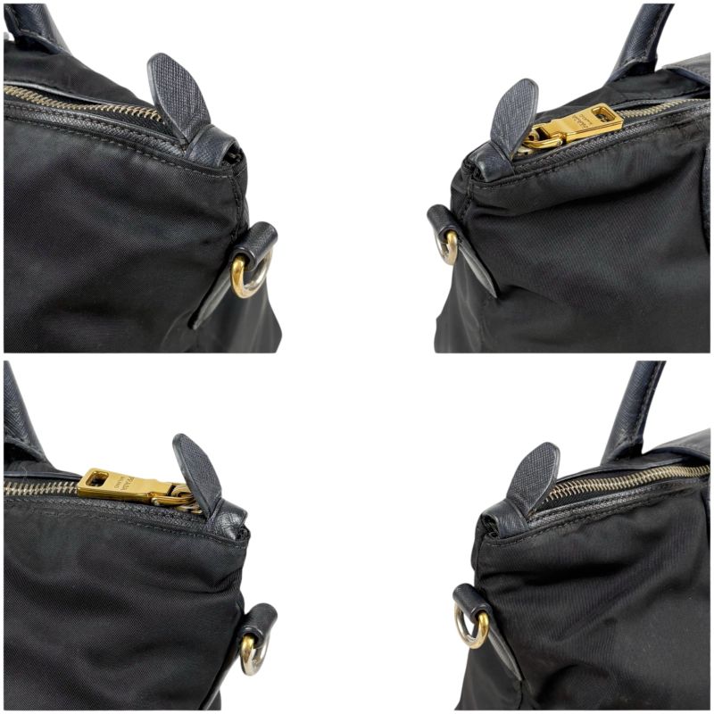 Prada 2-Way Mini Tote Shoulder Bag Black Tessuto Nylon Saffiano Leather Nero