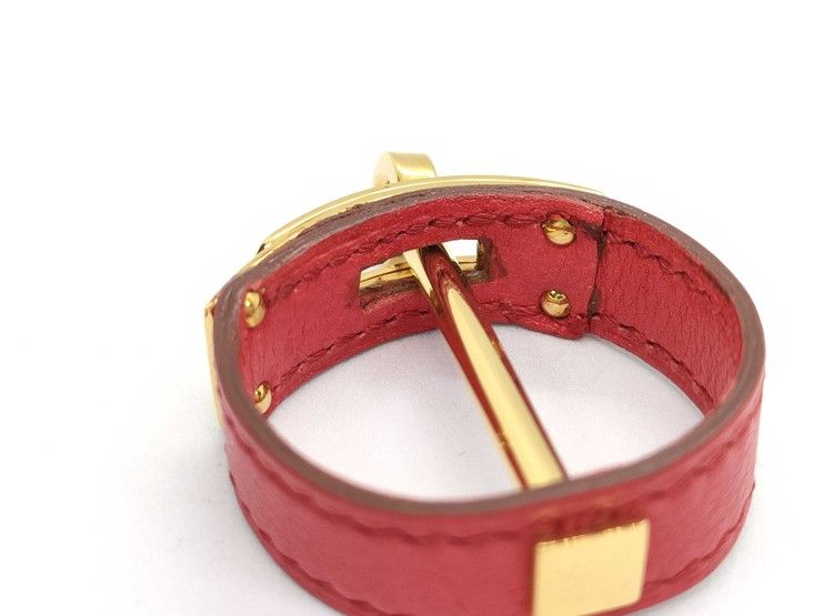 Hermes Scarf Ring Kelly Gold Red Leather