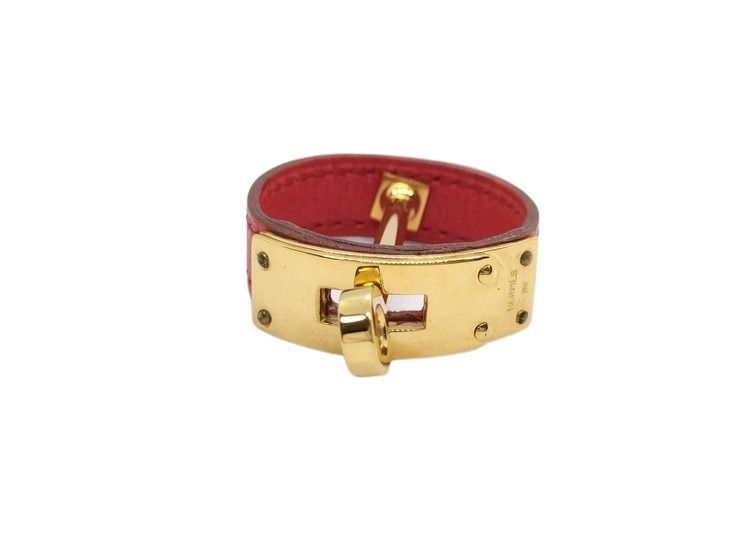 Hermes Scarf Ring Kelly Gold Red Leather
