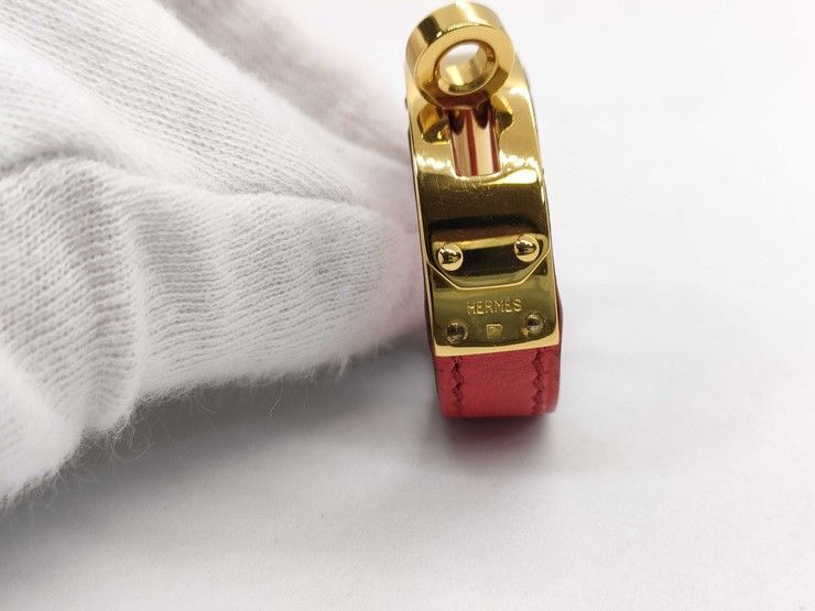 Hermes Scarf Ring Kelly Gold Red Leather