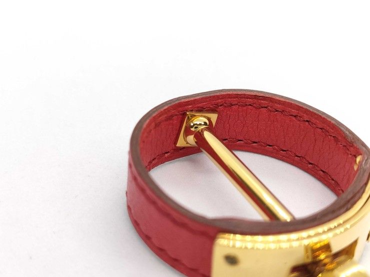 Hermes Scarf Ring Kelly Gold Red Leather