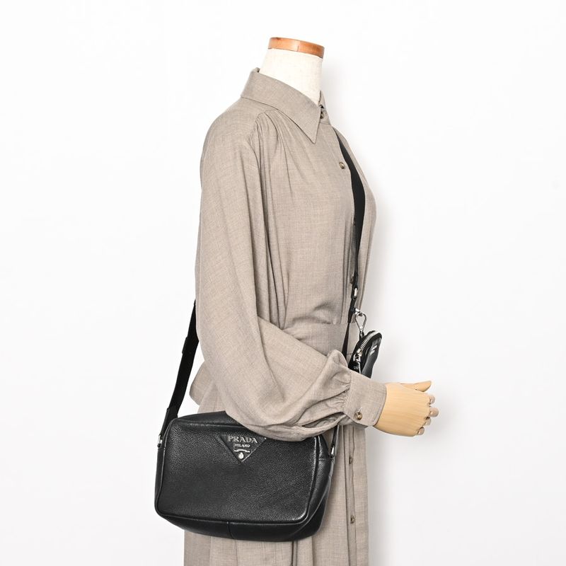 Prada Shoulder Bag Leather Black
