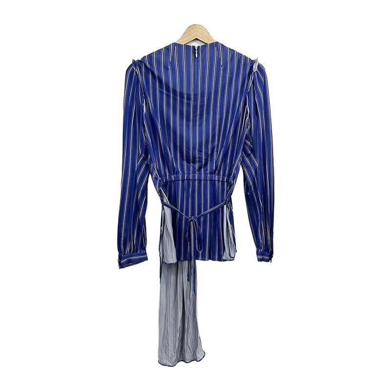 Balenciaga Long Sleeve Shirt Blouse 36 S Blue Navy Sweater X White