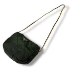 Prada Triangle Logo Chain Shoulder Bag Quilted Tessuto Nylon Khaki Green