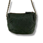 Prada Triangle Logo Chain Shoulder Bag Quilted Tessuto Nylon Khaki Green