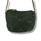 Prada Triangle Logo Chain Shoulder Bag Quilted Tessuto Nylon Khaki Green