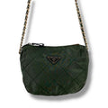 Prada Triangle Logo Chain Shoulder Bag Quilted Tessuto Nylon Khaki Green