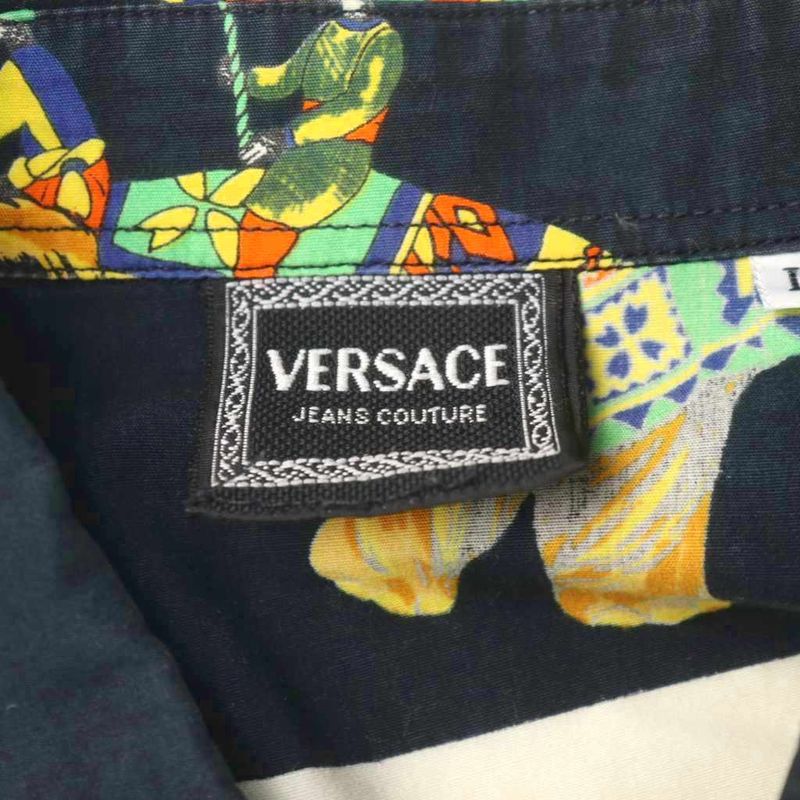 Versace Jeans Couture Casual Shirt Graphic Print Long Black Ivory