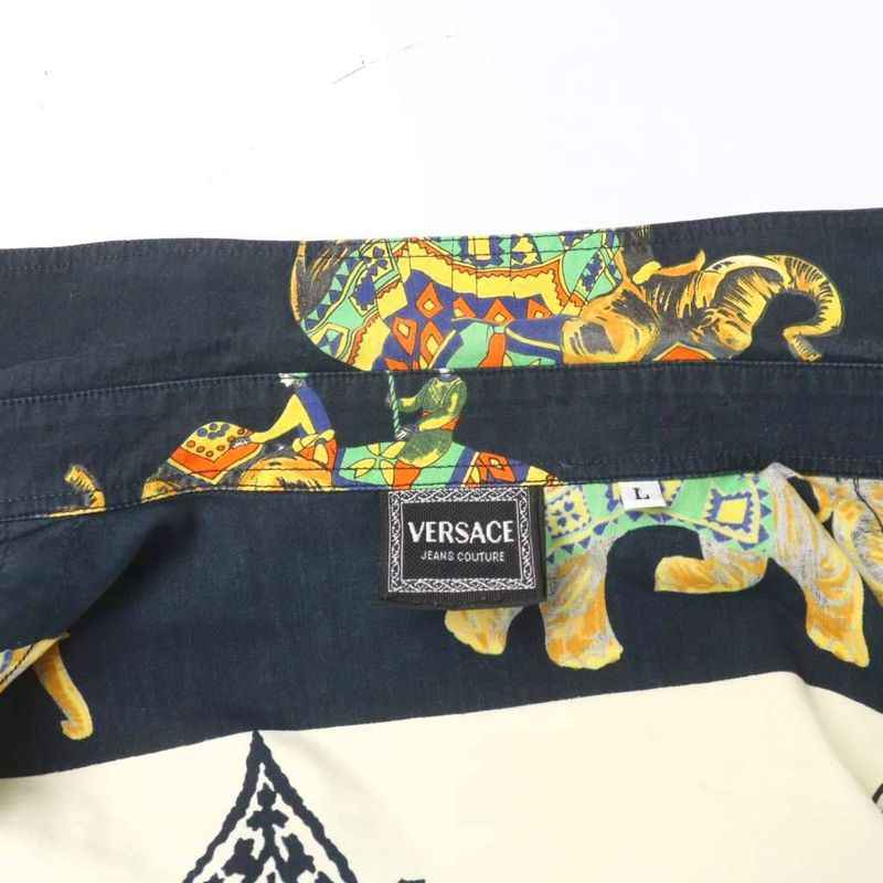 Versace Jeans Couture Casual Shirt Graphic Print Long Black Ivory