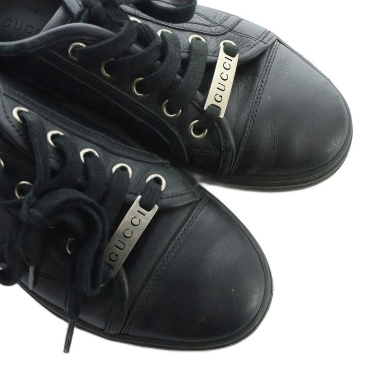 Gucci Low Cut Sneakers Shoes Leather Logo 35.5 Black