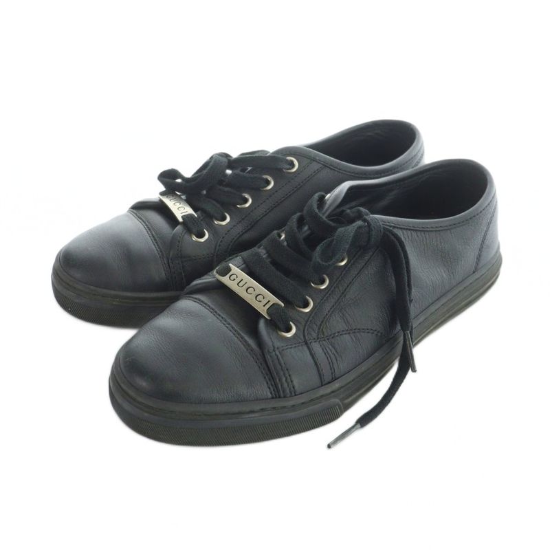 Gucci Low Cut Sneakers Shoes Leather Logo 35.5 Black