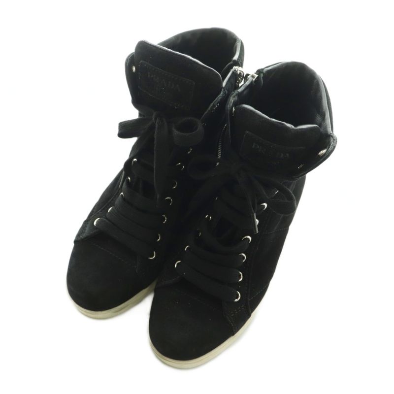 Prada Sport High Cut Sneakers Shoes Thick Sole Suede 35.5 Black